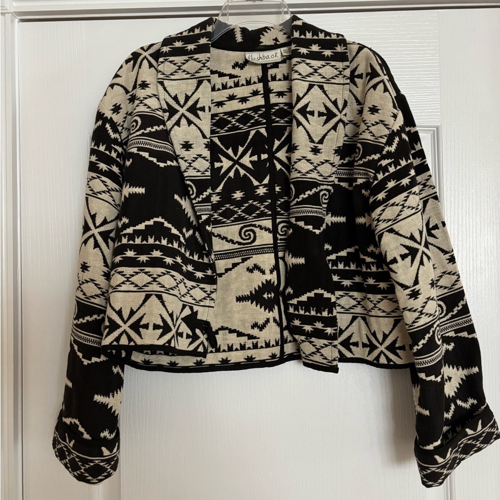 VINTAGE Y2k Black and White Tribal Pattern Jacket